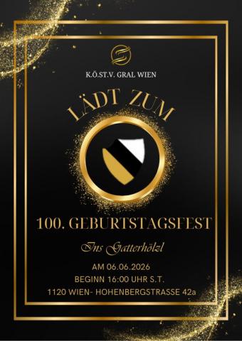 Einladung zum 100 Stiftungsfest goldene Schrift auf schwarzem Grund
