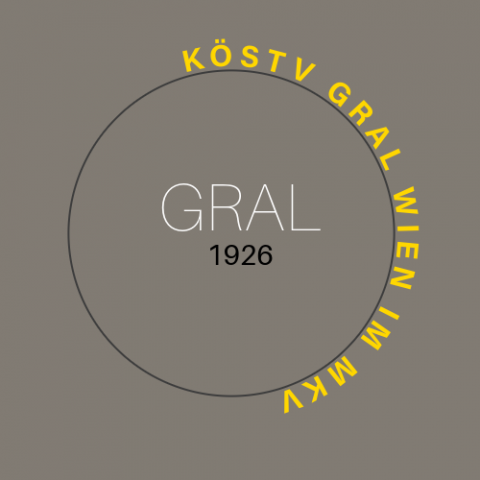 grauer Hintergrund, Schrift WEISS-SCHWARZ-GOLD, Text: GRAL 1926