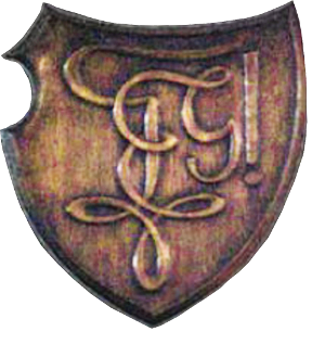 kupfernes Wappen mit Zirkel der Studentenverbindung Gral Wien