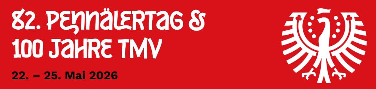 LOGO PT 2026 INNSBRUCK, weiße Schrift auf rotem Grund, rechts Tiroler Adler, weiß