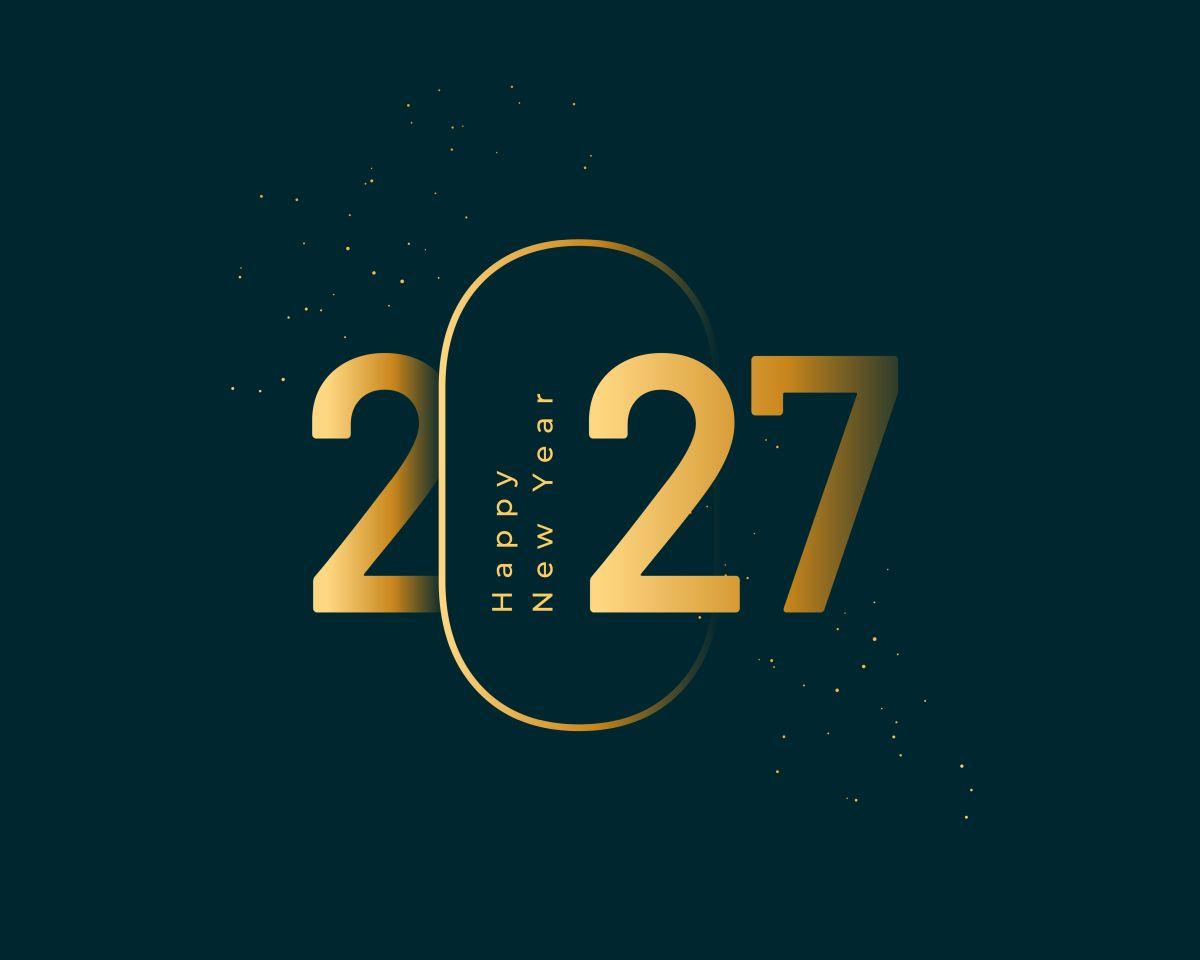 Happy New Year 2027 in golden Letters and Numbers with dark-green background_by Magnific